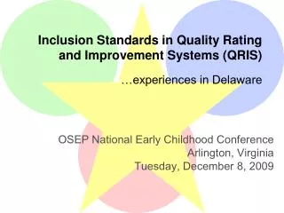 Inclusion Standards in Quality Rating and Improvement Systems (QRIS)