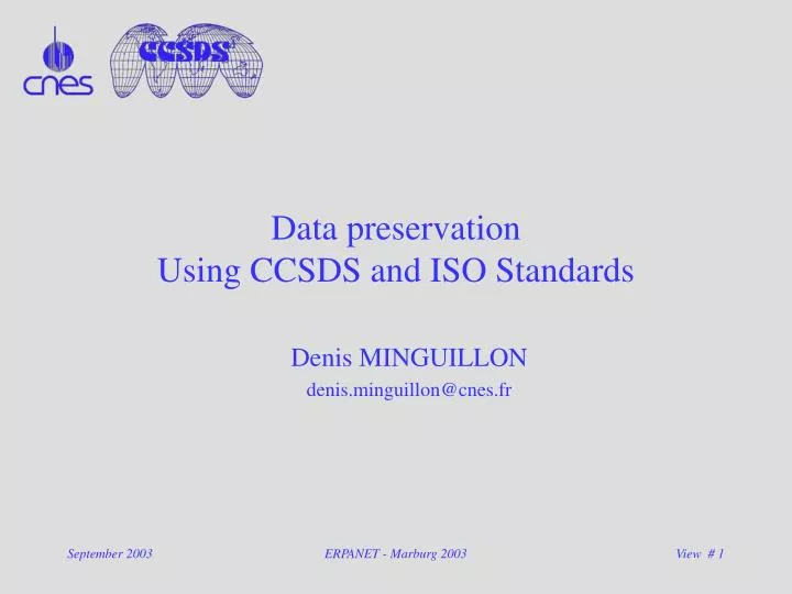 data preservation using ccsds and iso standards