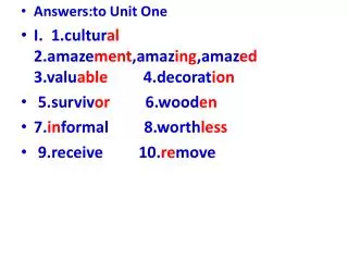 Answers:to Unit One