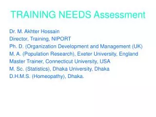 TRAINING NEEDS Assessment