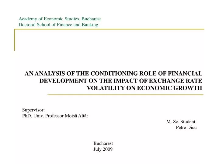 academy of economic studies bucharest doctoral school of finance and banking