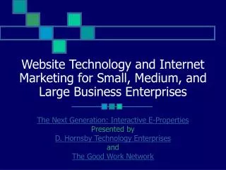 Website Technology and Internet Marketing for Small, Medium, and Large Business Enterprises