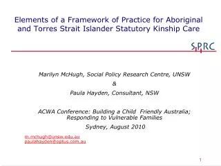 Marilyn McHugh, Social Policy Research Centre, UNSW &amp; Paula Hayden, Consultant, NSW