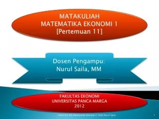 matakuliah matematika ekonomi 1 pertemuan 11