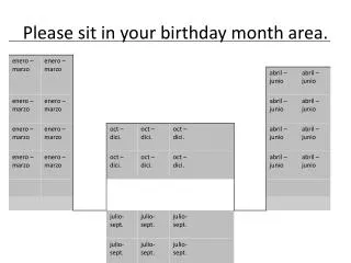 Please sit in your birthday month area.