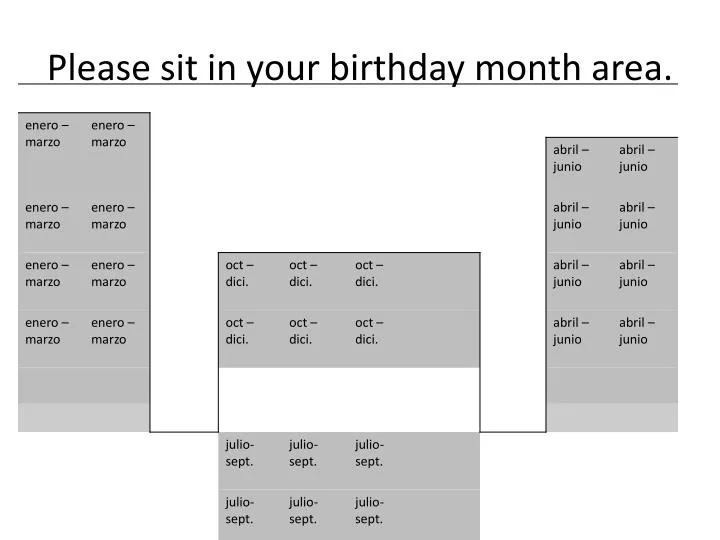 please sit in your birthday month area