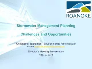 Stormwater Management Planning Challenges and Opportunities