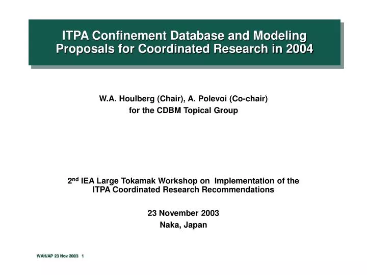 itpa confinement database and modeling proposals for coordinated research in 2004