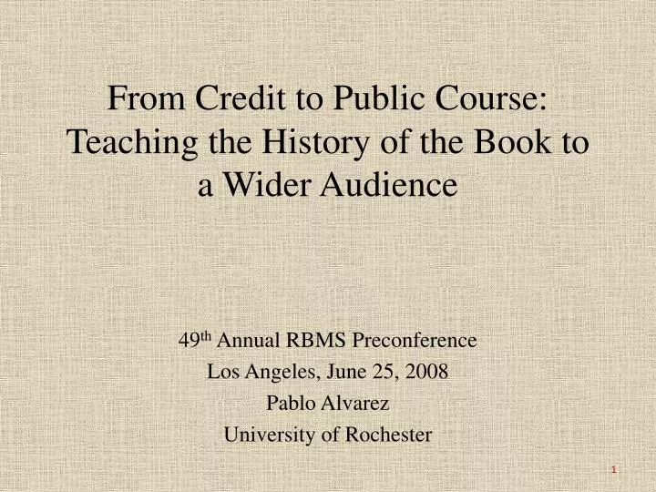 from credit to public course teaching the history of the book to a wider audience