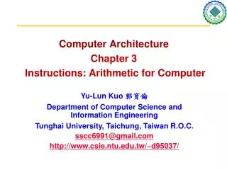 Computer Architecture Chapter 3 Instructions: Arithmetic for Computer