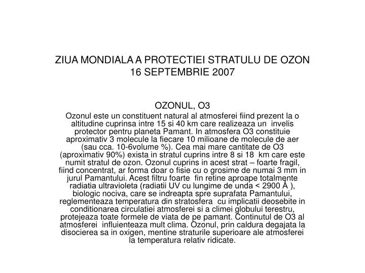 ziua mondiala a protectiei stratulu de ozon 16 septembrie 2007