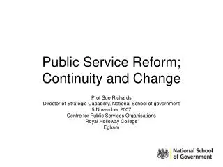 Public Service Reform; Continuity and Change