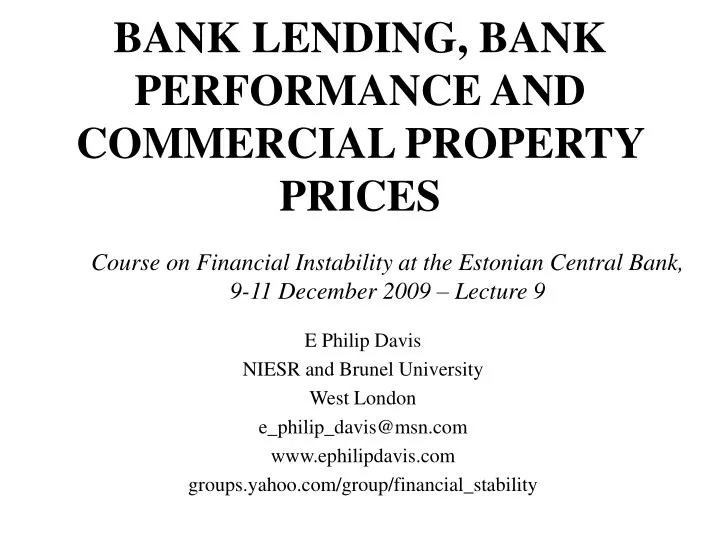 bank lending bank performance and commercial property prices