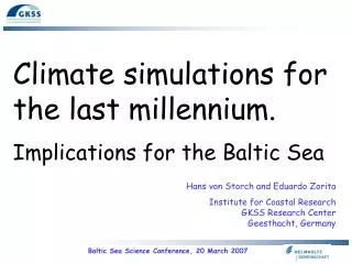 Baltic Sea Science Conference, 20 March 2007