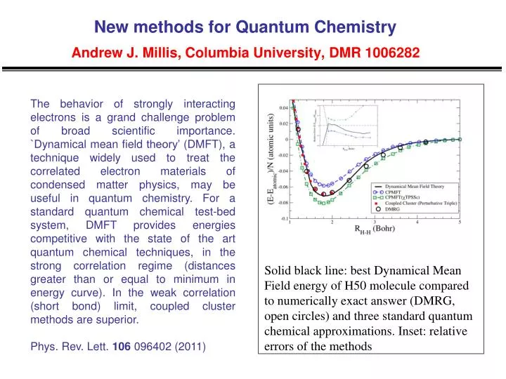 new methods for quantum chemistry andrew j millis columbia university dmr 1006282