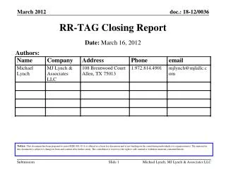 RR-TAG Clos ing Report