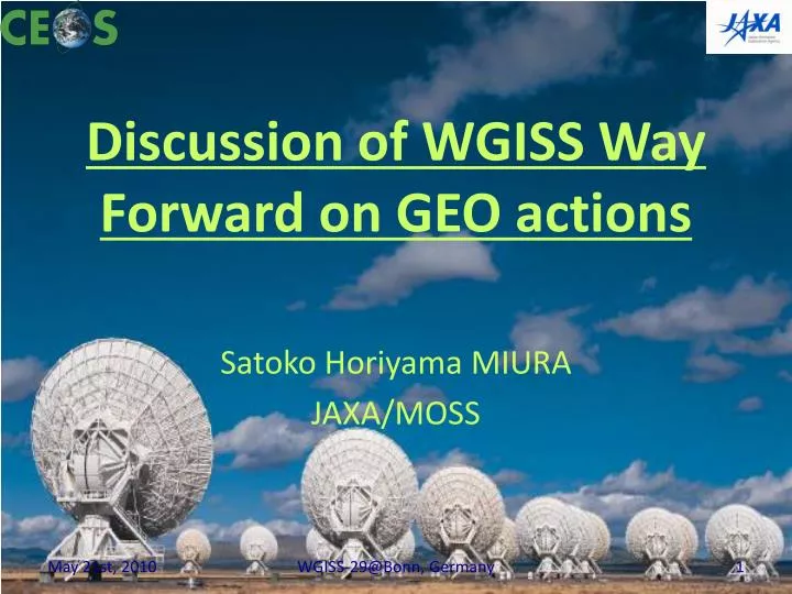 discussion of wgiss way forward on geo actions