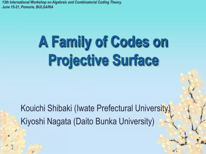 a family of codes on projective surface