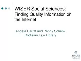 WISER Social Sciences: Finding Quality Information on the Internet