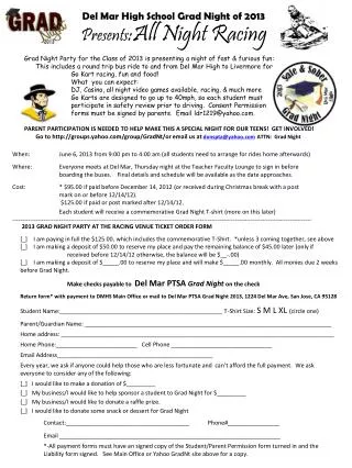 2013 GRAD NIGHT PARTY AT THE RACING VENUE TICKET ORDER FORM