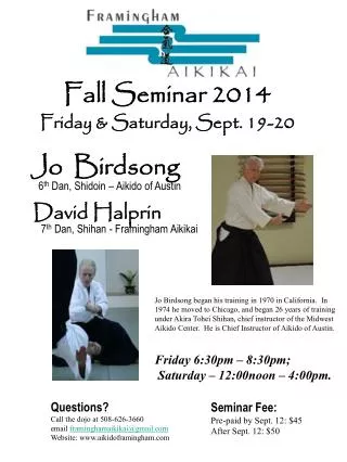 Seminar Fee: Pre-paid by Sept. 12: $45 After Sept. 12: $50