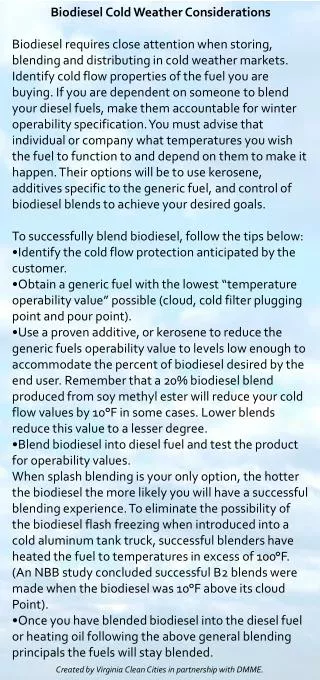 Biodiesel Cold Weather Considerations