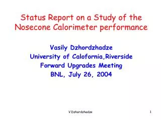 Status Report on a Study of the Nosecone Calorimeter performance