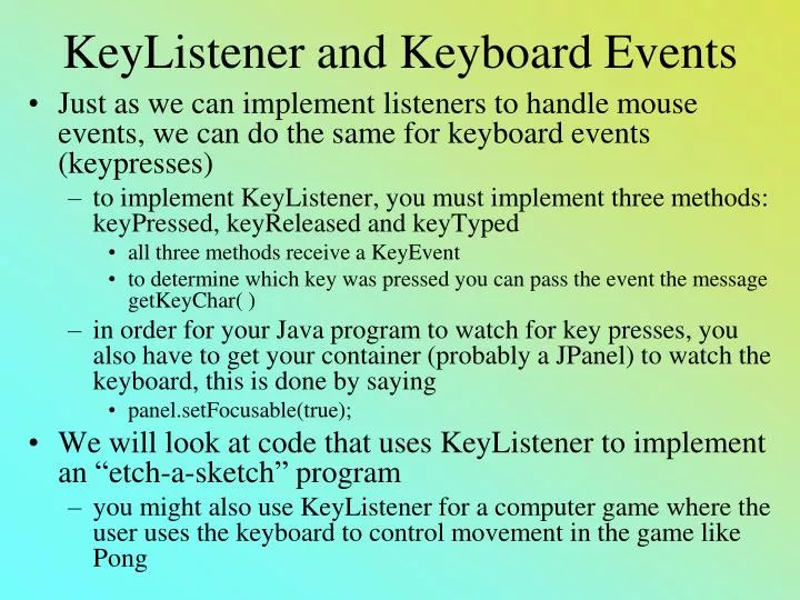 keylistener and keyboard events