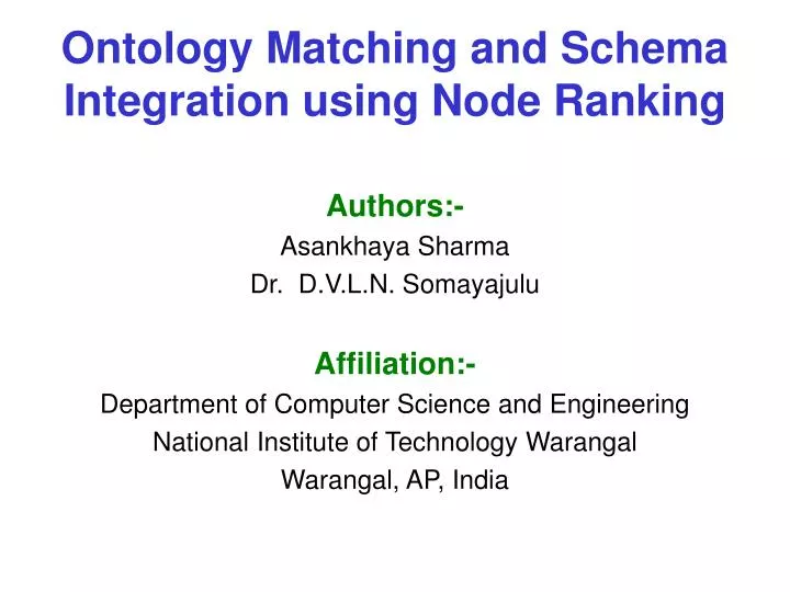 ontology matching and schema integration using node ranking