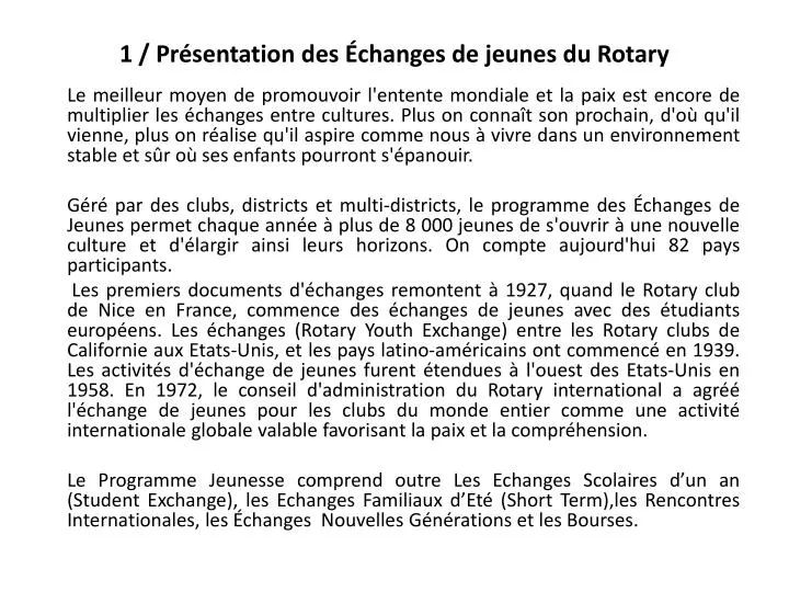 1 pr sentation des changes de jeunes du rotary