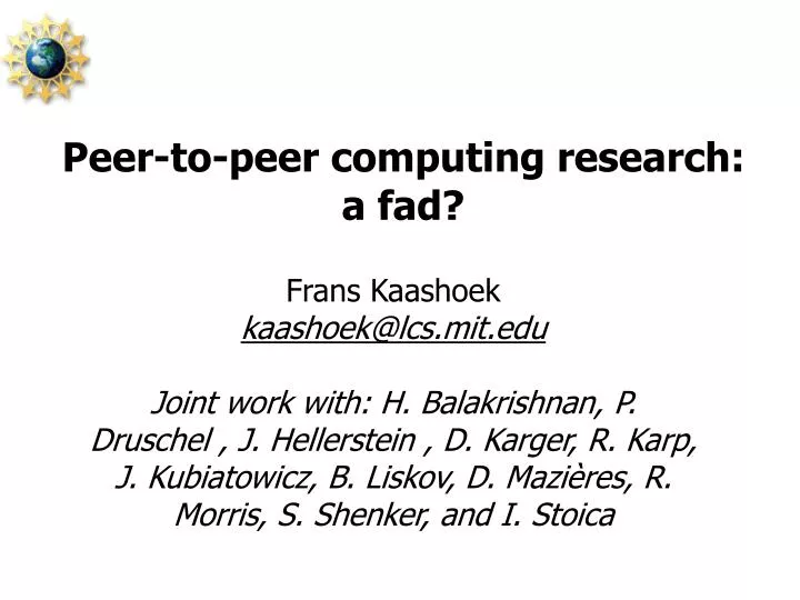 peer to peer computing research a fad