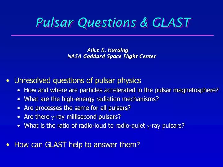 pulsar questions glast