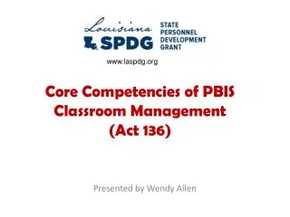 Core Competencies of PBIS Classroom Management (Act 136)