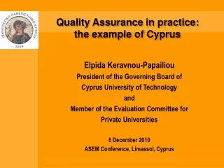 Quality Assurance in practice: the example of Cyprus