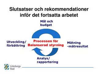 slutsatser och rekommendationer inf r det fortsatta arbetet