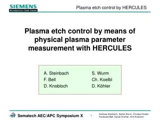 Plasma etch control by means of physical plasma parameter measurement with HERCULES