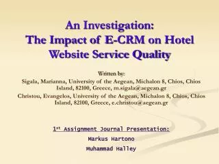 An Investigation: The Impact of E-CRM on Hotel Website Service Quality