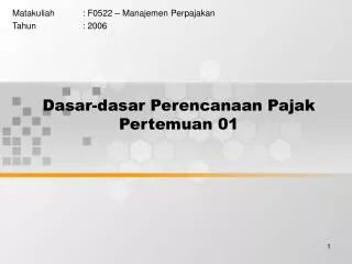 dasar dasar perencanaan pajak pertemuan 01