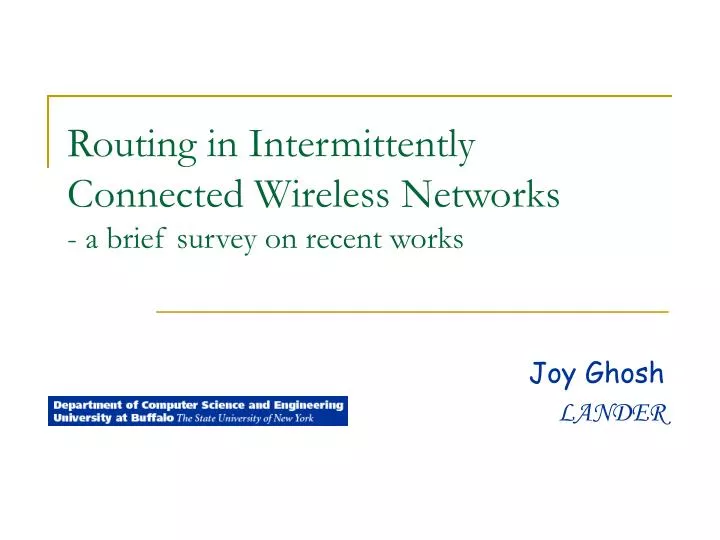 routing in intermittently connected wireless networks a brief survey on recent works