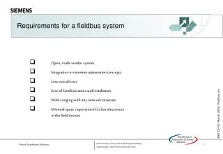 Requirements for a fieldbus system