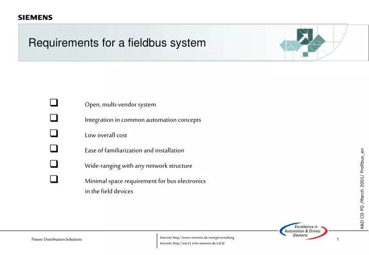 requirements for a fieldbus system