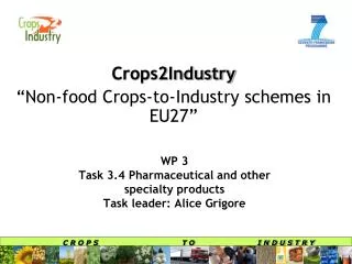 WP 3 Task 3.4 Pharmaceutical and other specialty products Task leader: Alice Grigore