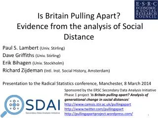 Is Britain Pulling Apart? Evidence from the analysis of Social Distance