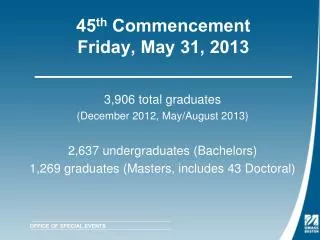 45 th Commencement Friday, May 31, 2013 __________________________