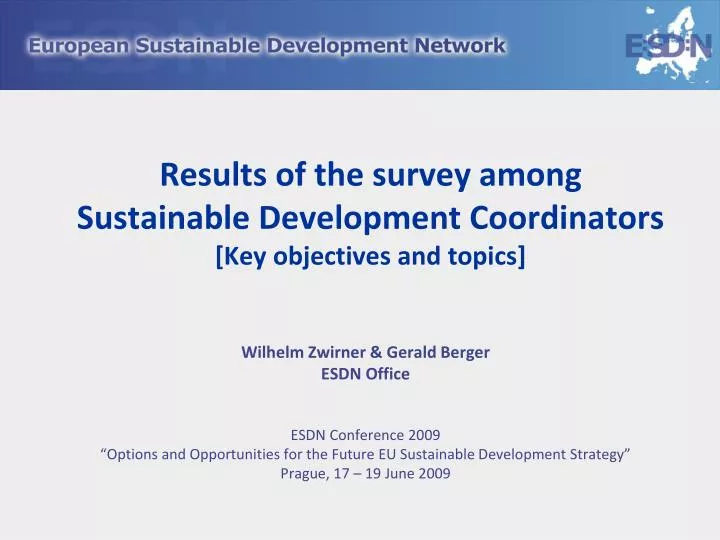 results of the survey among sustainable development coordinators key objectives and topics