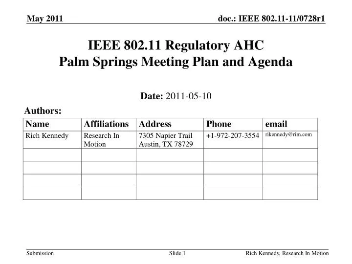 ieee 802 11 regulatory ahc palm springs meeting plan and agenda