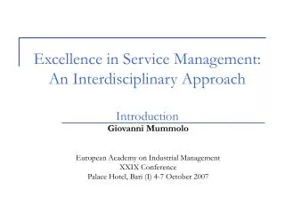 Excellence in Service Management: An Interdisciplinary Approach Introduction