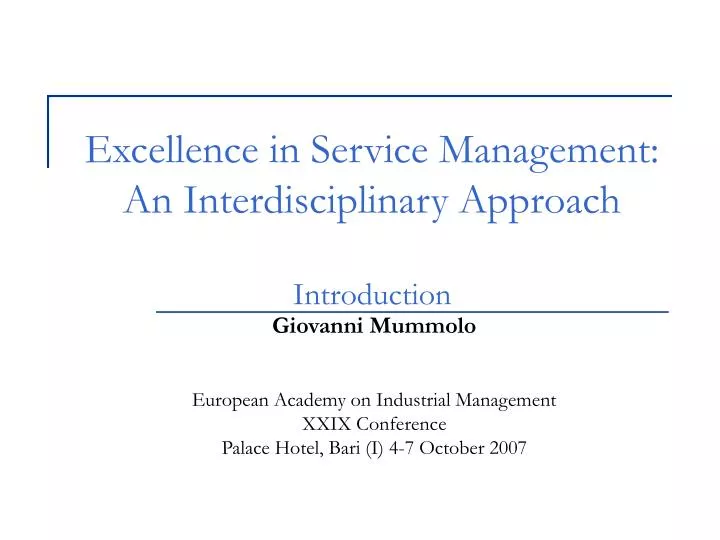excellence in service management an interdisciplinary approach introduction