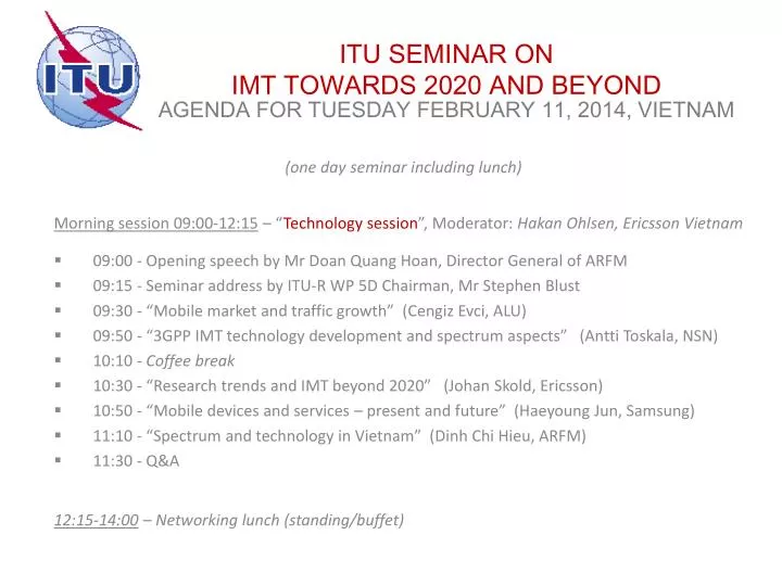 itu seminar on imt towards 2020 and beyond agenda for tuesday february 11 2014 vietnam
