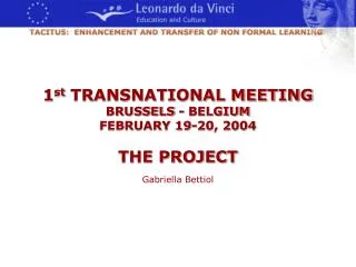 1 st TRANSNATIONAL MEETING BRUSSELS - BELGIUM FEBRUARY 19-20, 2004 THE PROJECT